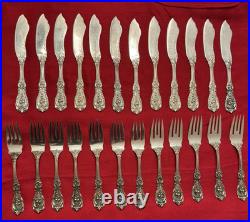 24 PIECE REED & BARTON FRANCIS I STERLING FISH KNIVES & FORKS pat. 1902, 30.9 TO