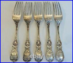 5 Sterling Heavy Dinner Forks, Reed & Barton Francis 1st, Pat. 1907, No Mono
