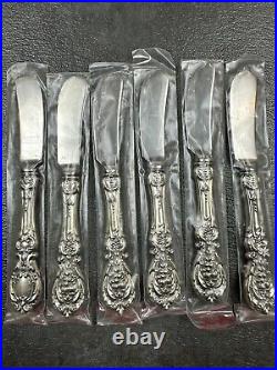6 Reed & Barton Francis First Sterling Silver BUTTER KNIVES NIB IN PLASTIC 6-1/8