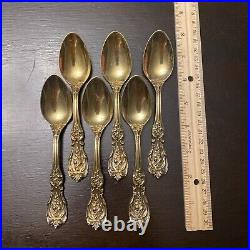 6 Reed & Barton Francis I Teaspoons Gold Plated Sterling Silver Vermeil 1907