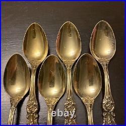 6 Reed & Barton Francis I Teaspoons Gold Plated Sterling Silver Vermeil 1907