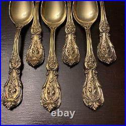 6 Reed & Barton Francis I Teaspoons Gold Plated Sterling Silver Vermeil 1907