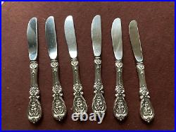 6 x Reed & Barton Francis I Sterling Silver Handle Butter Knife, 6.5'' NO Mono