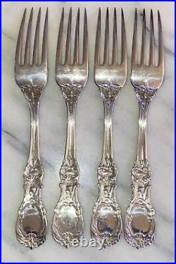 Four 7 7/8 Francis I 1st Sterling Silver Dinner Size Fork Reed Barton No Mono