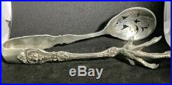 Francis I Old Large silver Ice Serving Tongs Claw pierced 1907 7-3/8
