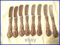Lot 8 Reed and Barton 6 1/4 Butter Spreader Knives Francis I Sterling Silver