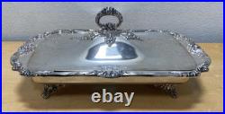 REED&BARTON KING FRANCIS VTG SILVERPLATE BAKE/SERVER BUFFET COVERED DISH WithPYREX