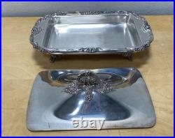 REED&BARTON KING FRANCIS VTG SILVERPLATE BAKE/SERVER BUFFET COVERED DISH WithPYREX