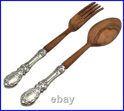 REED & BARTON Sterling Silver / Wooden Salad Serving Fork & Spoon FRANCIS I