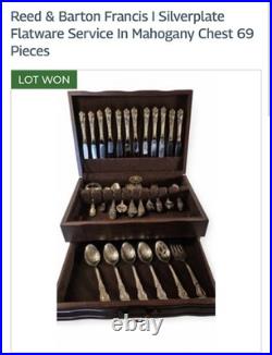 Reed & Barton Francis I Silverplate 69pc Flatware Set for 12 in Wood Chest