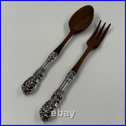 Reed & Barton Francis I Sterling Silver & Wooden Salad Serving Fork & Spoon Set