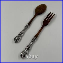 Reed & Barton Francis I Sterling Silver & Wooden Salad Serving Fork & Spoon Set