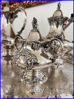 Reed & Barton KING FRANCIS Silverplate Coffee/Tea Pot Set & 30 Serving Tray