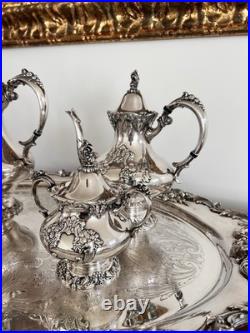 Reed & Barton KING FRANCIS Silverplate Coffee/Tea Pot Set & 30 Serving Tray