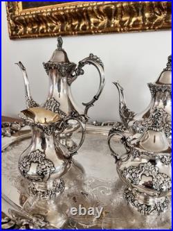 Reed & Barton KING FRANCIS Silverplate Coffee/Tea Pot Set & 30 Serving Tray