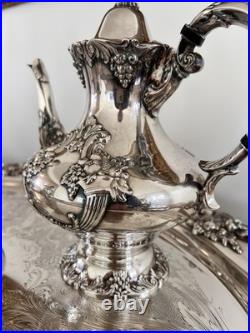 Reed & Barton KING FRANCIS Silverplate Coffee/Tea Pot Set & 30 Serving Tray