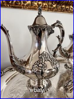 Reed & Barton KING FRANCIS Silverplate Coffee/Tea Pot Set & 30 Serving Tray