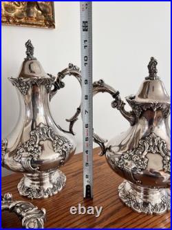 Reed & Barton KING FRANCIS Silverplate Coffee/Tea Pot Set & 30 Serving Tray