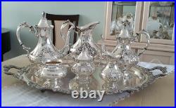 Reed & Barton KING FRANCIS Silverplate Coffee/Tea Pot Set & TOWLE Tray 7 Pc