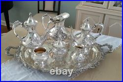 Reed & Barton KING FRANCIS Silverplate Coffee/Tea Pot Set & TOWLE Tray 7 Pc