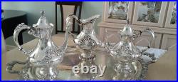 Reed & Barton KING FRANCIS Silverplate Coffee/Tea Pot Set & TOWLE Tray 7 Pc