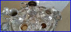 Reed & Barton KING FRANCIS Silverplate Coffee/Tea Pot Set & TOWLE Tray 7 Pc