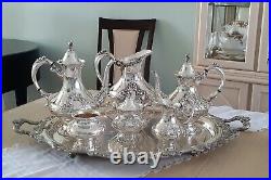 Reed & Barton KING FRANCIS Silverplate Coffee/Tea Pot Set & TOWLE Tray 7 Pc