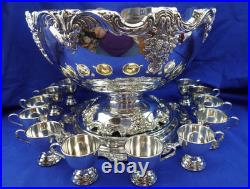 Reed & Barton King Francis 1627 Punch Bowl with #1666 Plateau & 12 Punch Cups B19