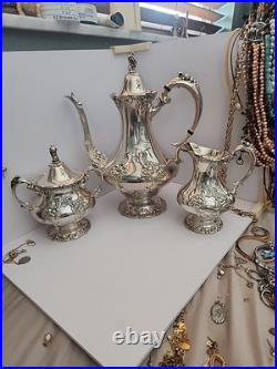 Reed & Barton King Francis 3 Pc Set Coffee Pot 1650 Sugar Bowl 1652 Creamer 1653