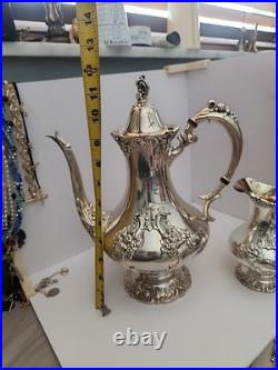 Reed & Barton King Francis 3 Pc Set Coffee Pot 1650 Sugar Bowl 1652 Creamer 1653