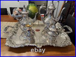 Reed & Barton, King Francis Coffee and Tea Set Tray, Sugar, Creamer, Tea, Coffee