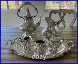 Reed & Barton King Francis Silverplate 7 Pc Coffee Tea Set w Kettle Stand Tray