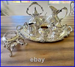 Reed & Barton King Francis Silverplate 7 Pc Coffee Tea Set w Kettle Stand Tray