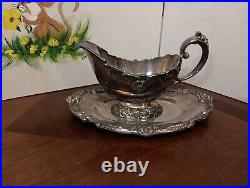 Vintage Reed & Barton King Francis Gravy Boat With Tray, Silver Plate, 1673